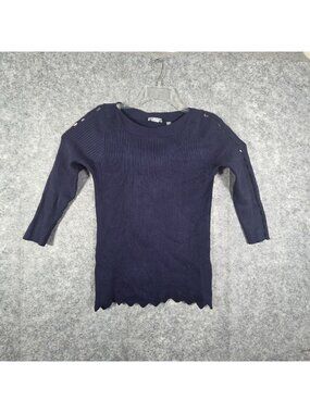 Evolution Women's Long Sleeve Rib Knit Tunic Top Blue Size M Casual